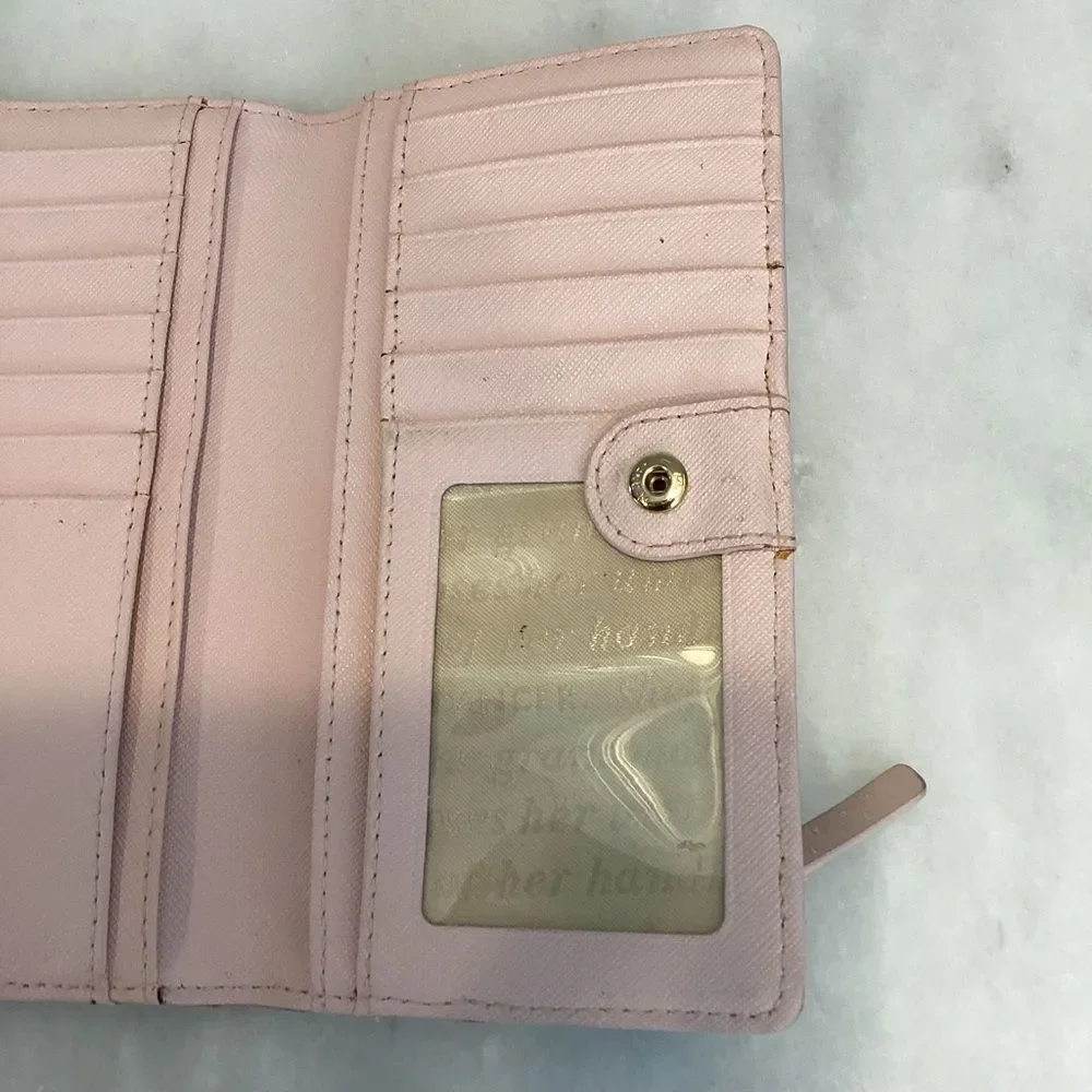 Kate Spade Wallet Pink Leather Polka Dot Patent Sleek Slim Full Sized Wallet